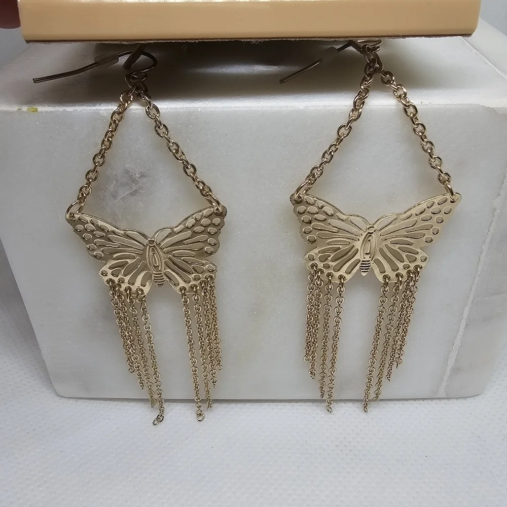 🦋 Ashley Nicole Gold Butterfly Dangle Hook Earrings